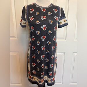 Tory Burch Floral Print T-Shirt Dress XS Boho Preppy Cottagecore Knit
